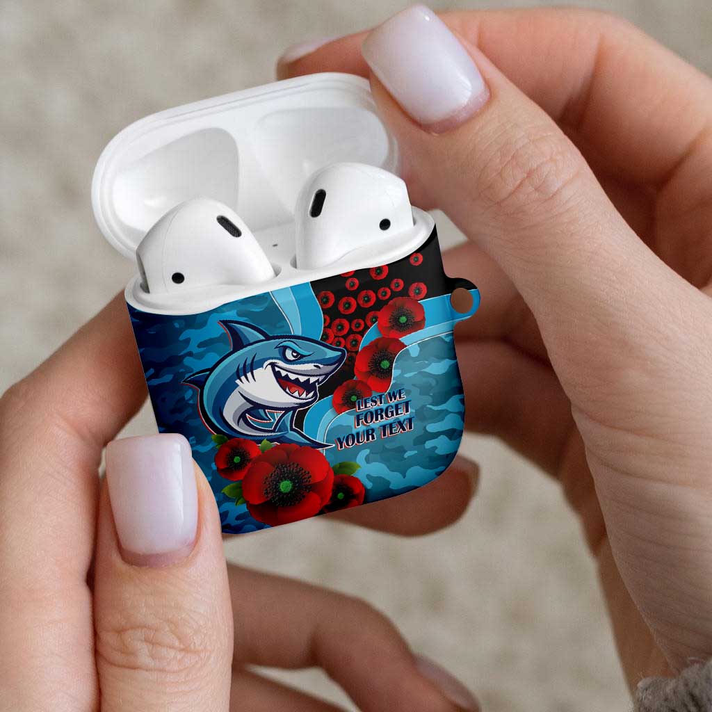 Cronulla-Sutherland Sharks ANZAC Personalised AirPods Case Lest We Forget Poppy Camo