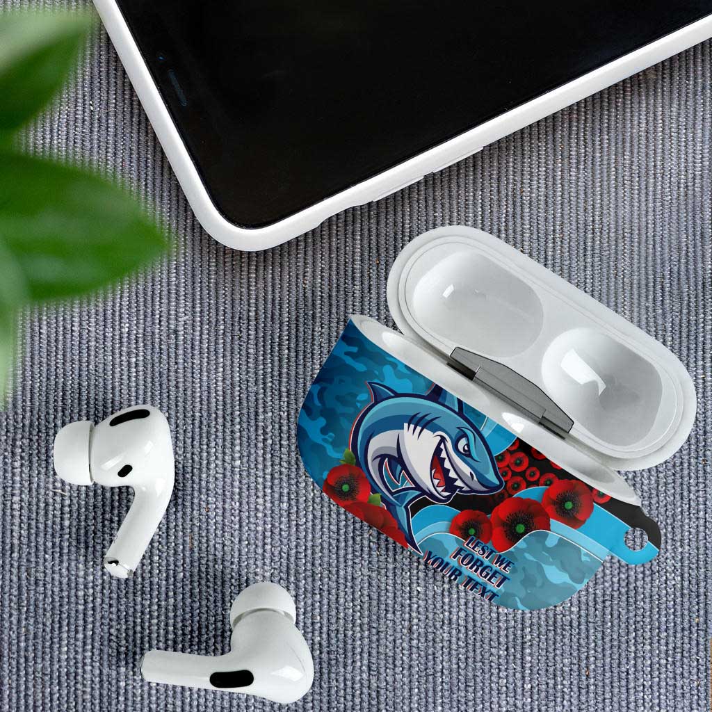 Cronulla-Sutherland Sharks ANZAC Personalised AirPods Case Lest We Forget Poppy Camo