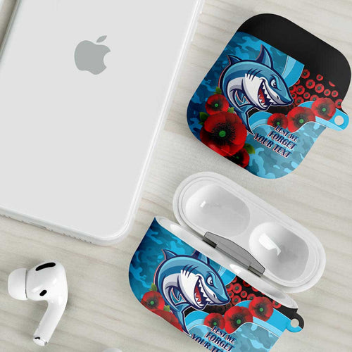 Cronulla-Sutherland Sharks ANZAC Personalised AirPods Case Lest We Forget Poppy Camo