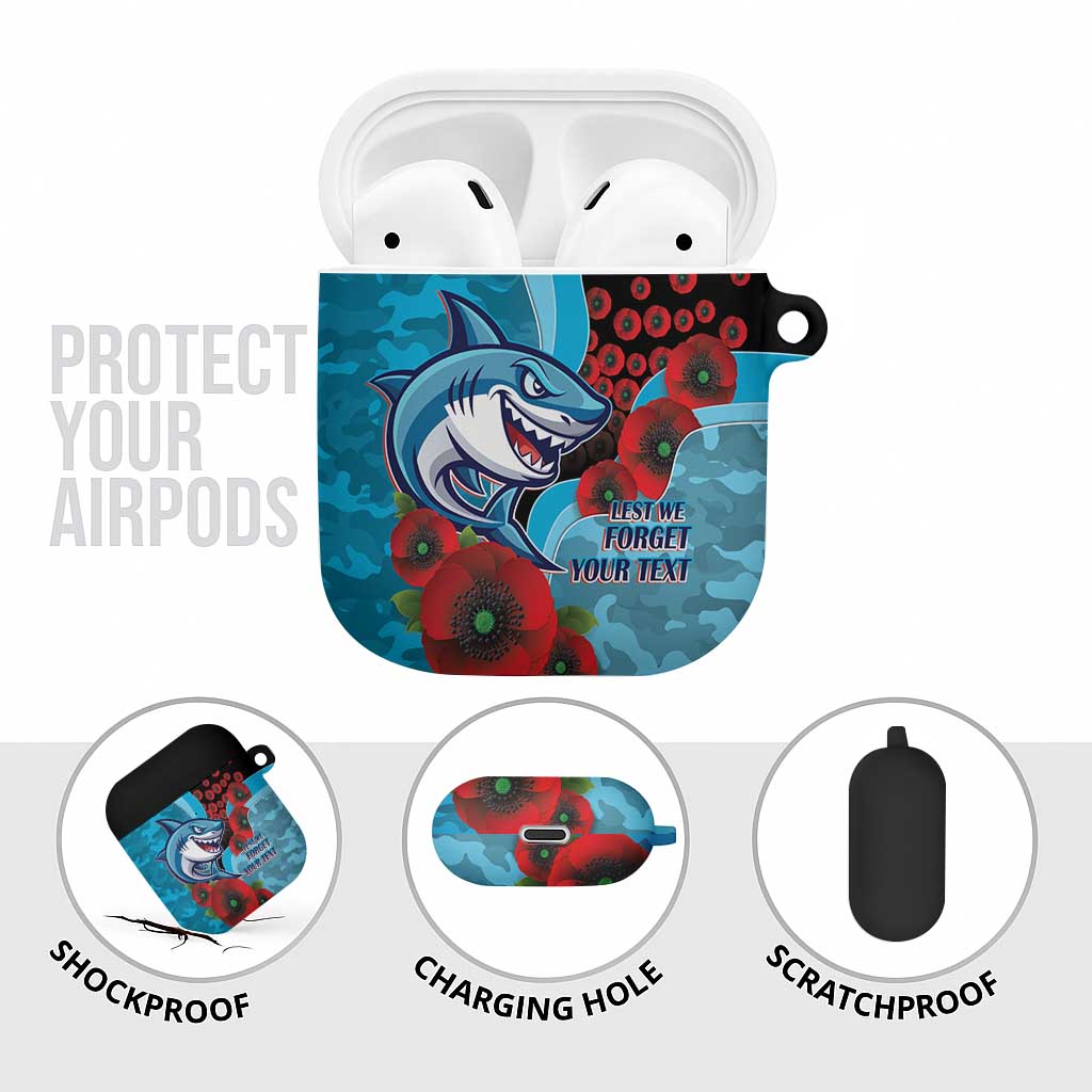 Cronulla-Sutherland Sharks ANZAC Personalised AirPods Case Lest We Forget Poppy Camo