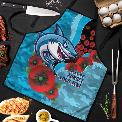 Cronulla-Sutherland Sharks ANZAC Personalised Apron Lest We Forget Poppy Camo