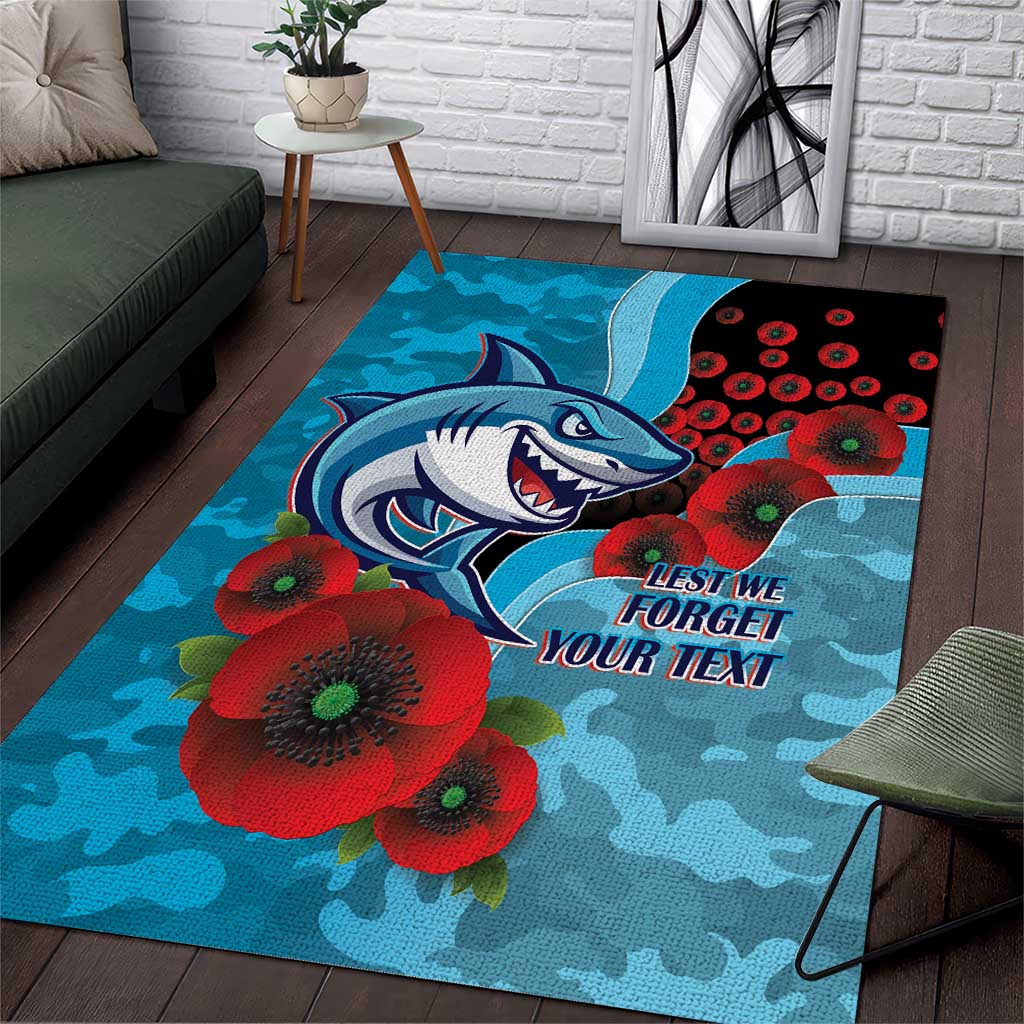 Cronulla-Sutherland Sharks ANZAC Personalised Area Rug Lest We Forget Poppy Camo