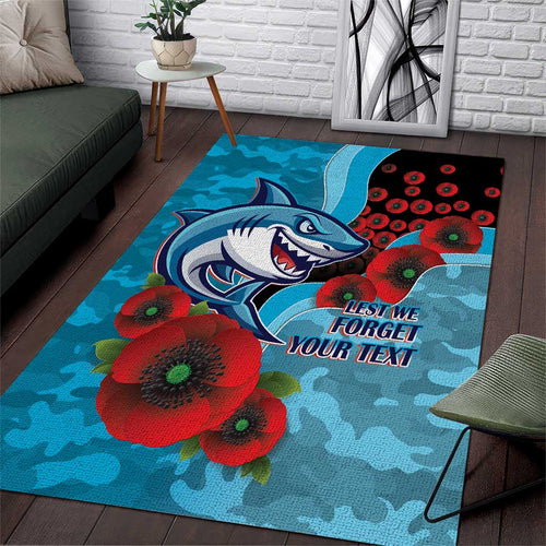 Cronulla-Sutherland Sharks ANZAC Personalised Area Rug Lest We Forget Poppy Camo