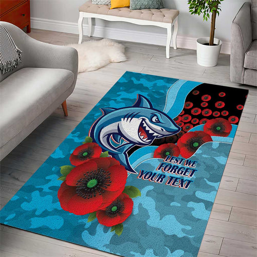 Cronulla-Sutherland Sharks ANZAC Personalised Area Rug Lest We Forget Poppy Camo