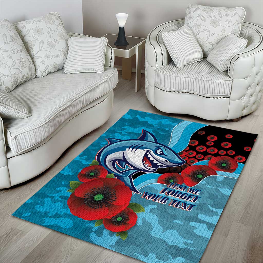 Cronulla-Sutherland Sharks ANZAC Personalised Area Rug Lest We Forget Poppy Camo
