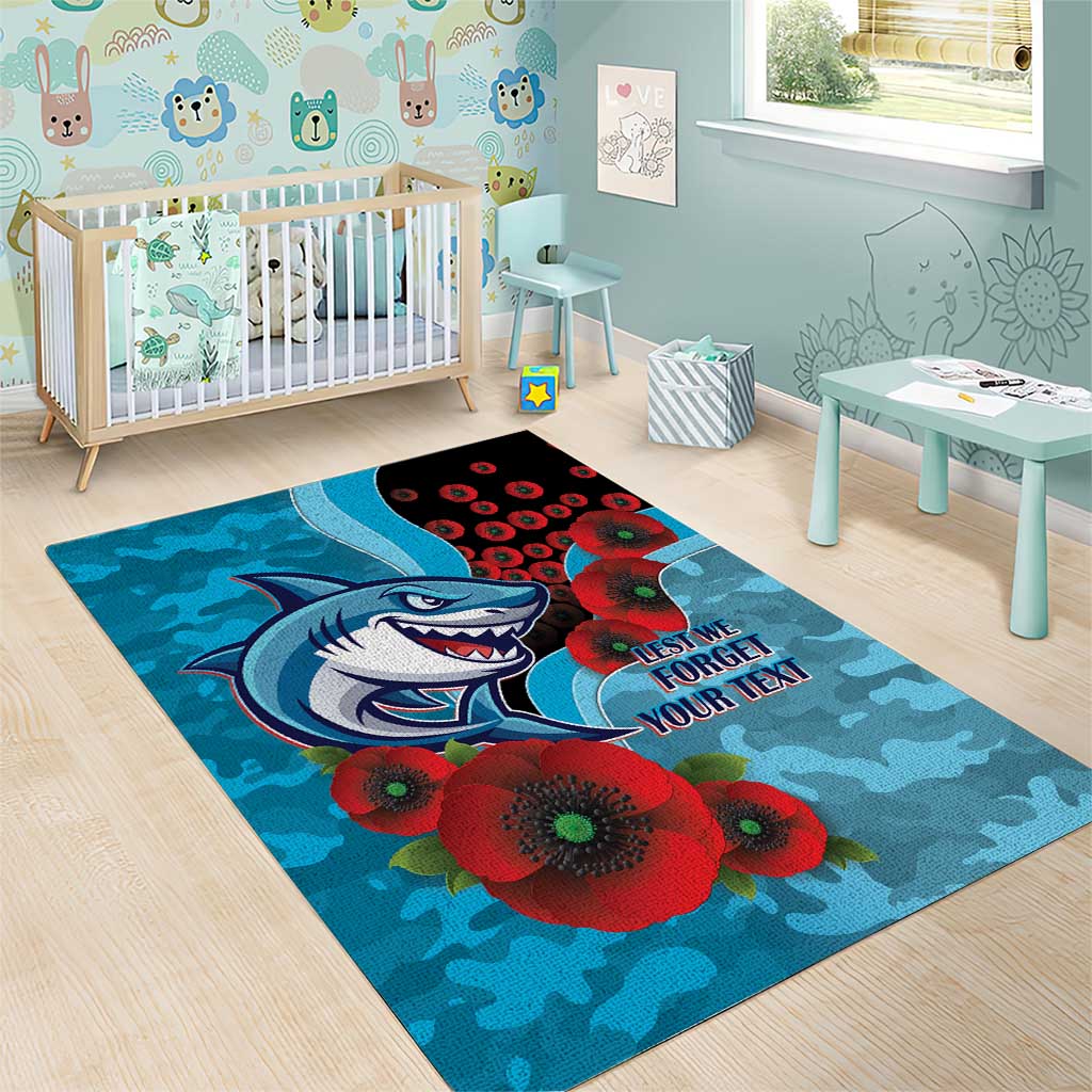 Cronulla-Sutherland Sharks ANZAC Personalised Area Rug Lest We Forget Poppy Camo