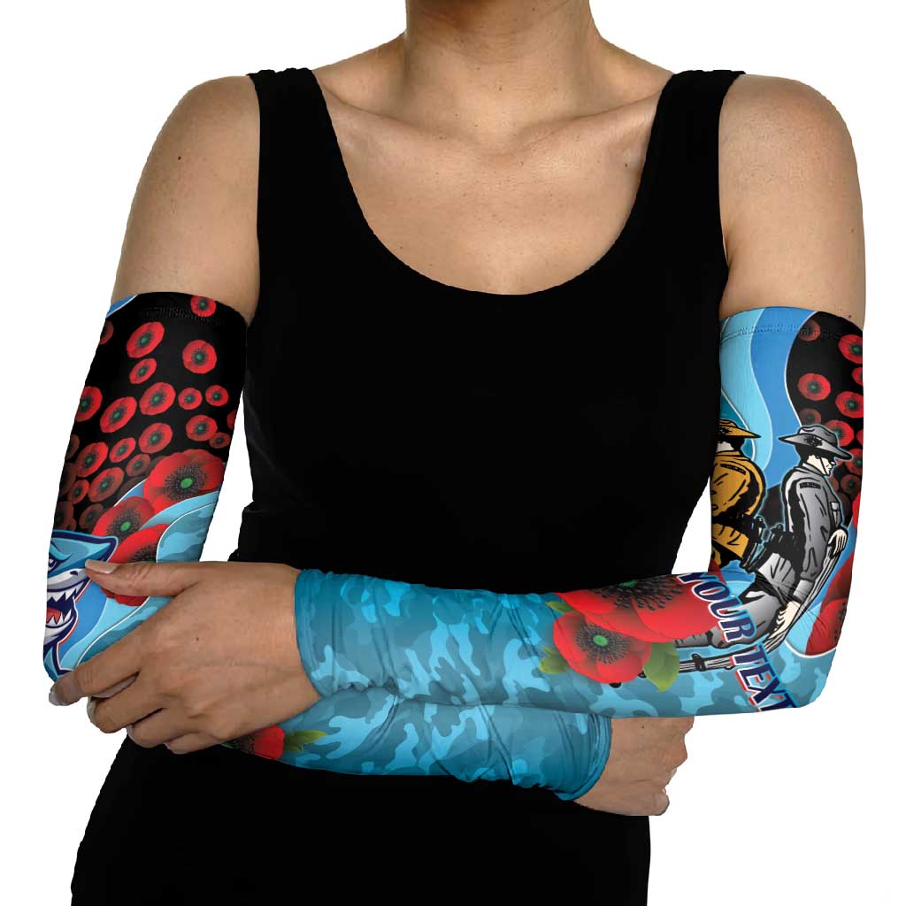 Cronulla-Sutherland Sharks ANZAC Personalised Arm Sleeves Lest We Forget Poppy Camo