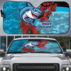 Cronulla-Sutherland Sharks ANZAC Personalised Auto Sun Shade Lest We Forget Poppy Camo