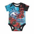 Cronulla-Sutherland Sharks ANZAC Personalised Baby Onesie Lest We Forget Poppy Camo