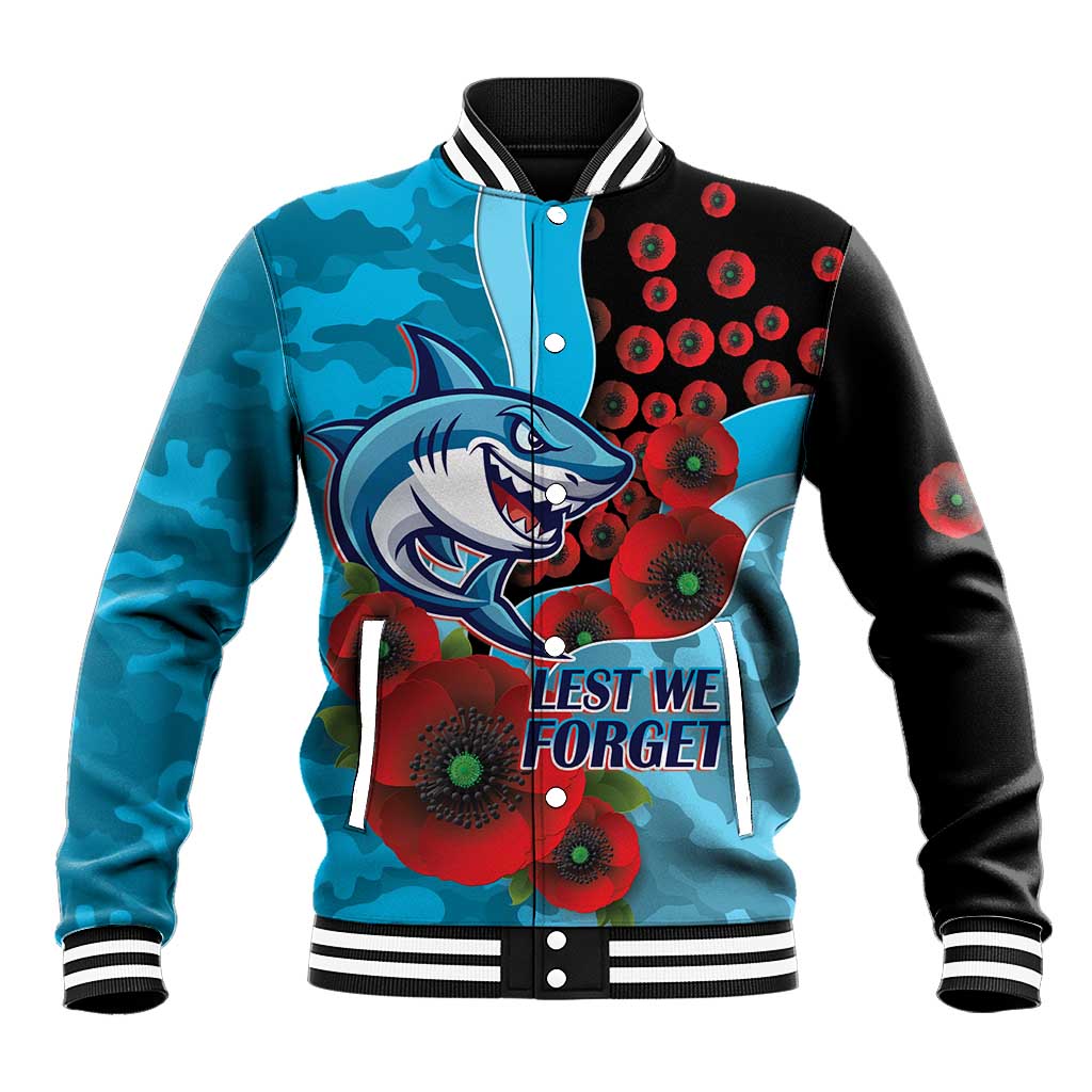 Cronulla-Sutherland Sharks ANZAC Personalised Baseball Jacket Lest We Forget Poppy Camo