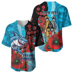 Cronulla-Sutherland Sharks ANZAC Personalised Baseball Jersey Lest We Forget Poppy Camo