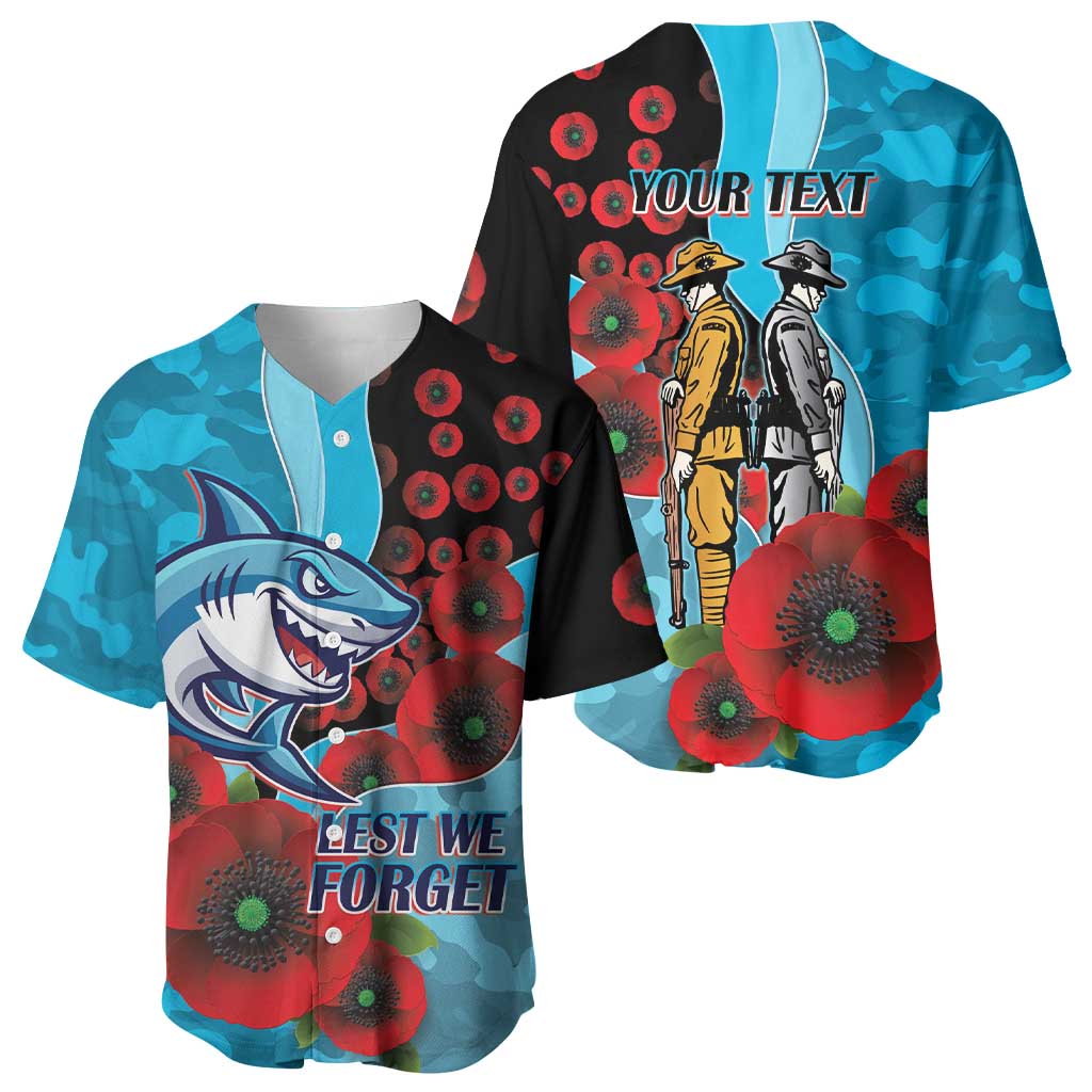 Cronulla-Sutherland Sharks ANZAC Personalised Baseball Jersey Lest We Forget Poppy Camo