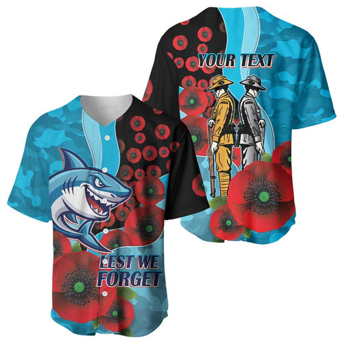 Cronulla-Sutherland Sharks ANZAC Personalised Baseball Jersey Lest We Forget Poppy Camo