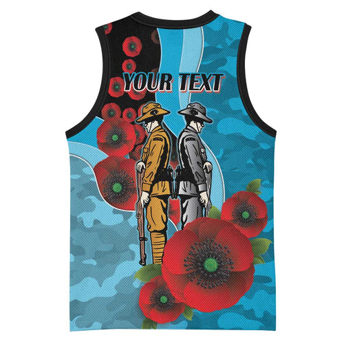 Cronulla-Sutherland Sharks ANZAC Personalised Basketball Jersey Lest We Forget Poppy Camo