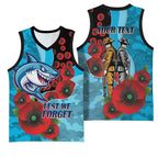 Cronulla-Sutherland Sharks ANZAC Personalised Basketball Jersey Lest We Forget Poppy Camo