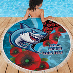 Cronulla-Sutherland Sharks ANZAC Personalised Beach Blanket Lest We Forget Poppy Camo