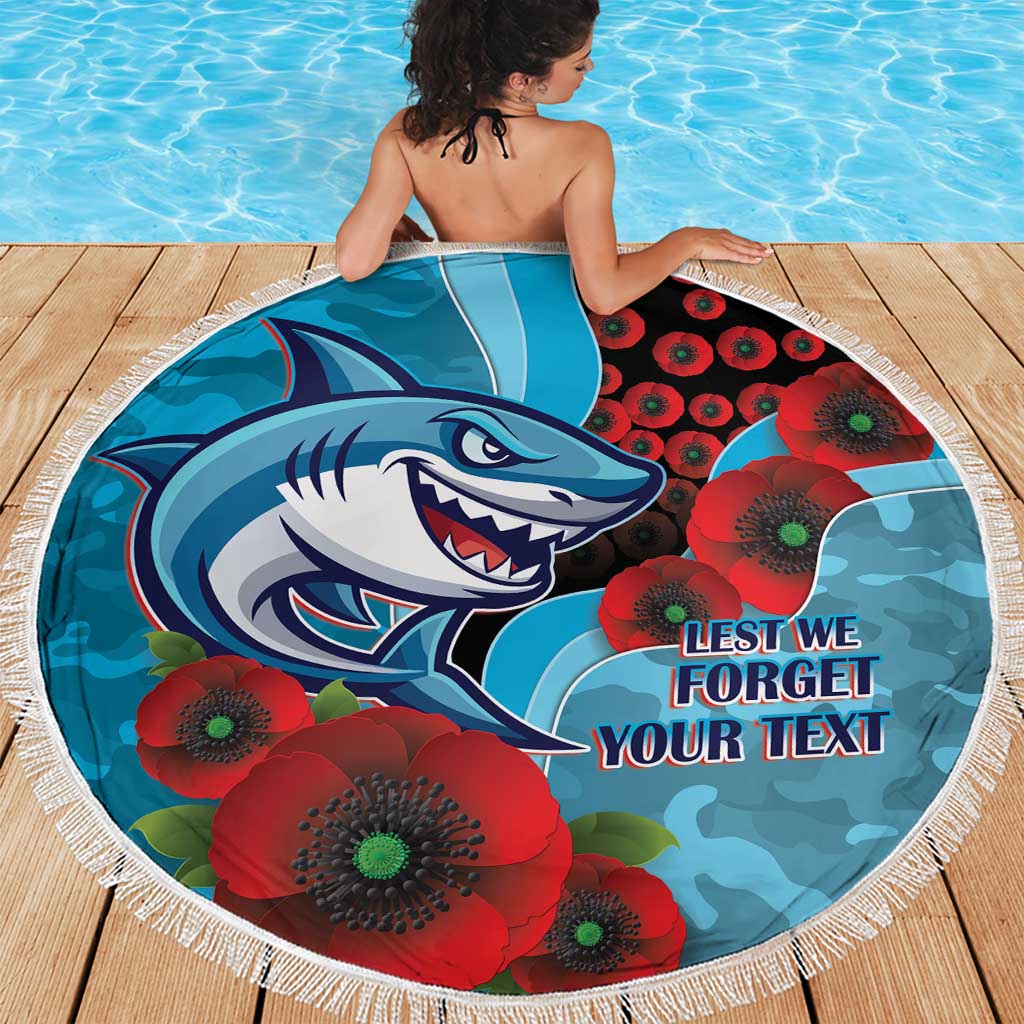 Cronulla-Sutherland Sharks ANZAC Personalised Beach Blanket Lest We Forget Poppy Camo