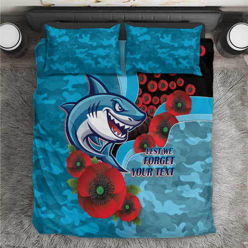 Cronulla-Sutherland Sharks ANZAC Personalised Bedding Set Lest We Forget Poppy Camo