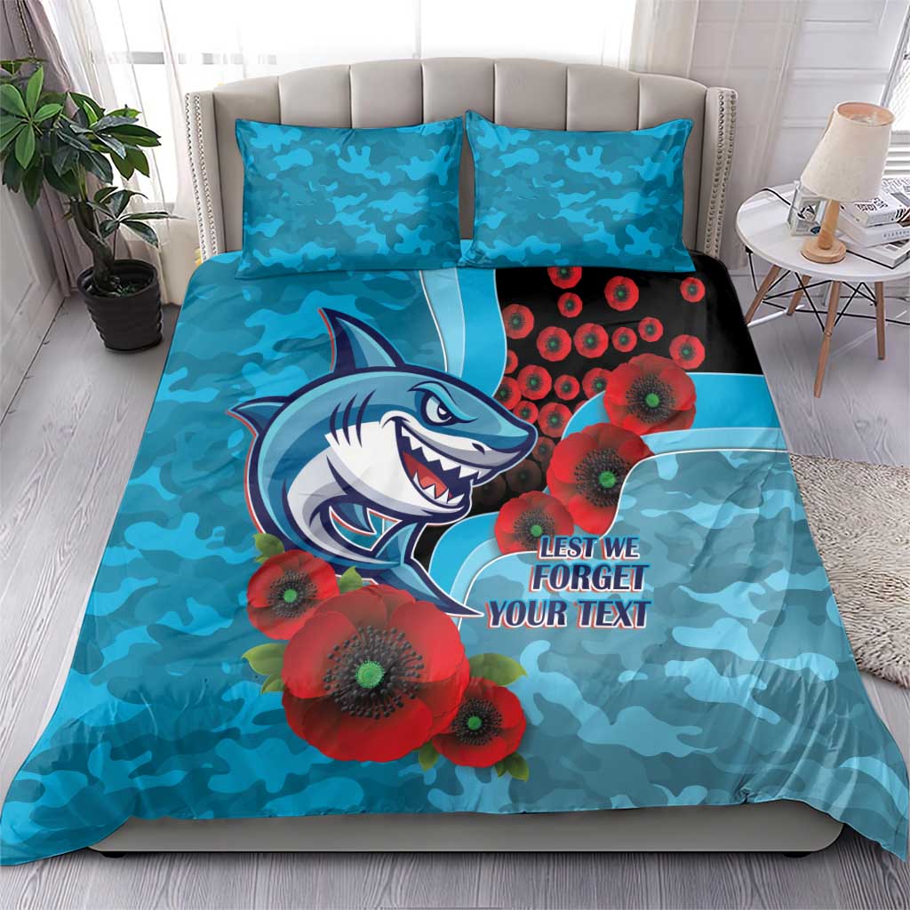 Cronulla-Sutherland Sharks ANZAC Personalised Bedding Set Lest We Forget Poppy Camo
