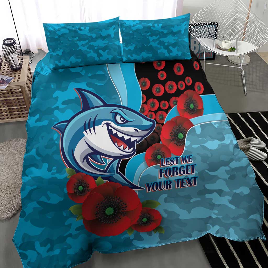 Cronulla-Sutherland Sharks ANZAC Personalised Bedding Set Lest We Forget Poppy Camo