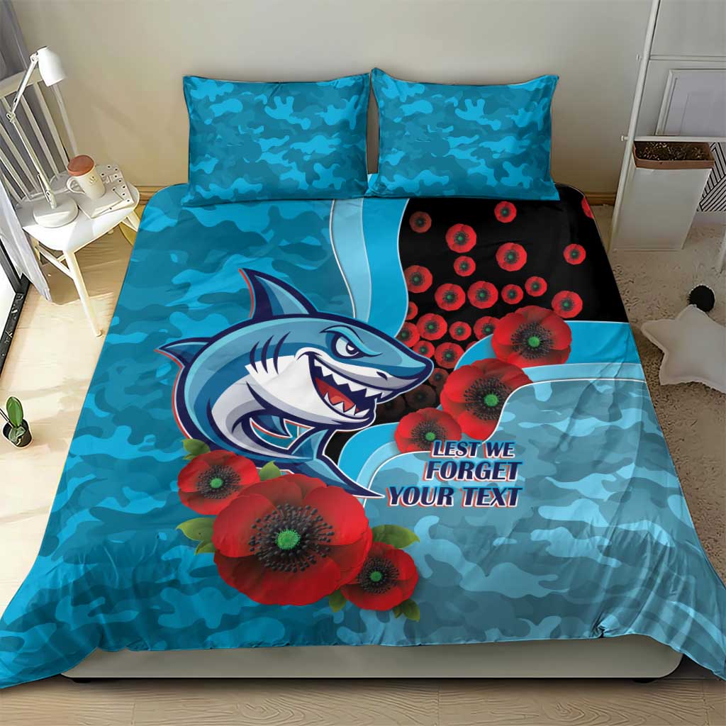 Cronulla-Sutherland Sharks ANZAC Personalised Bedding Set Lest We Forget Poppy Camo