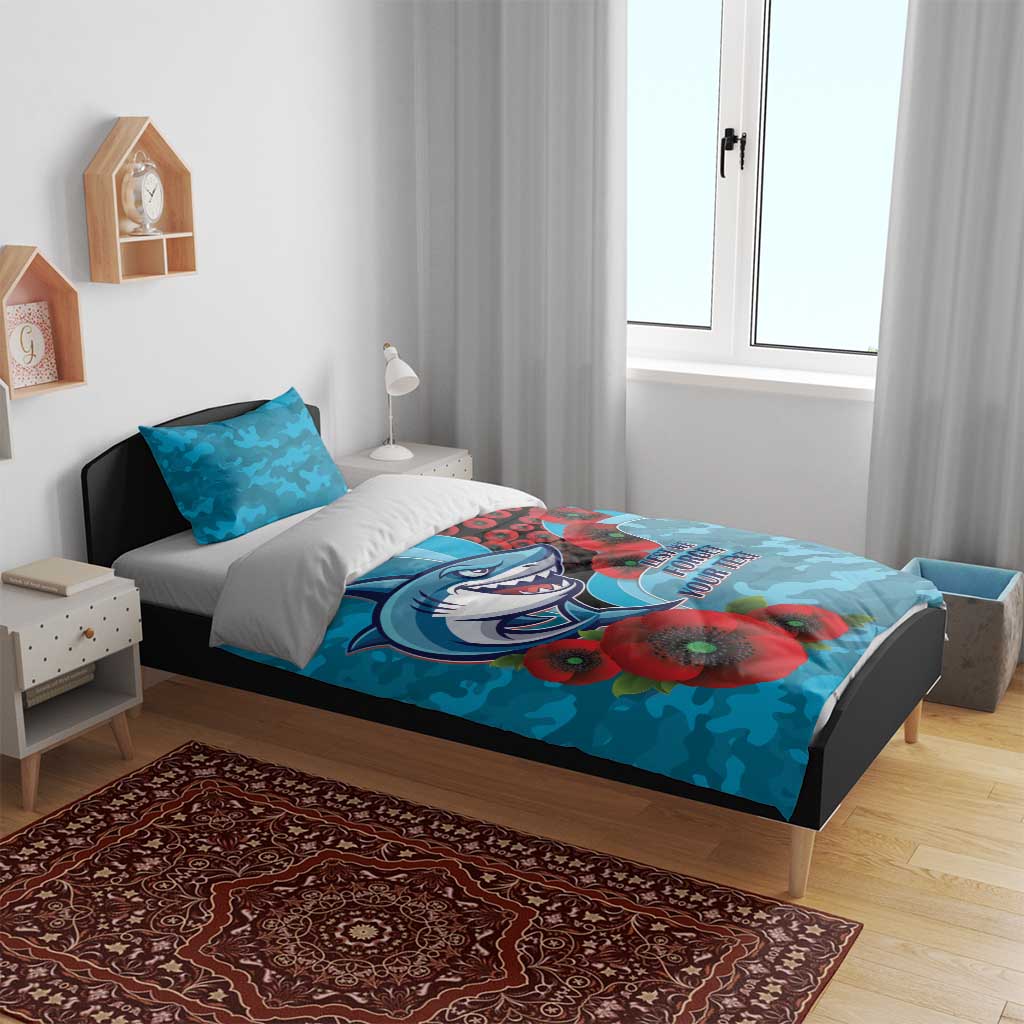 Cronulla-Sutherland Sharks ANZAC Personalised Bedding Set Lest We Forget Poppy Camo