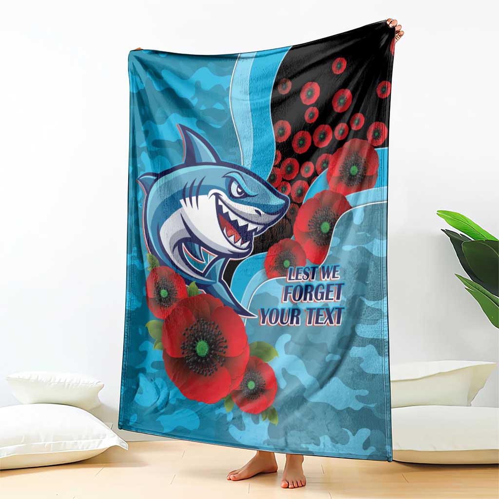Cronulla-Sutherland Sharks ANZAC Personalised Blanket Lest We Forget Poppy Camo