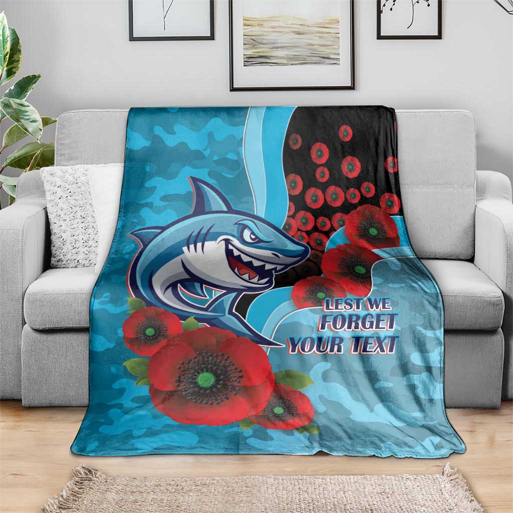 Cronulla-Sutherland Sharks ANZAC Personalised Blanket Lest We Forget Poppy Camo