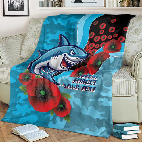 Cronulla-Sutherland Sharks ANZAC Personalised Blanket Lest We Forget Poppy Camo