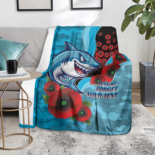 Cronulla-Sutherland Sharks ANZAC Personalised Blanket Lest We Forget Poppy Camo
