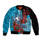 Cronulla-Sutherland Sharks ANZAC Personalised Bomber Jacket Lest We Forget Poppy Camo