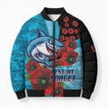 Cronulla-Sutherland Sharks ANZAC Personalised Bomber Puffer Jacket Lest We Forget Poppy Camo