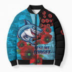 Cronulla-Sutherland Sharks ANZAC Personalised Bomber Puffer Jacket Lest We Forget Poppy Camo