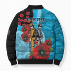 Cronulla-Sutherland Sharks ANZAC Personalised Bomber Puffer Jacket Lest We Forget Poppy Camo