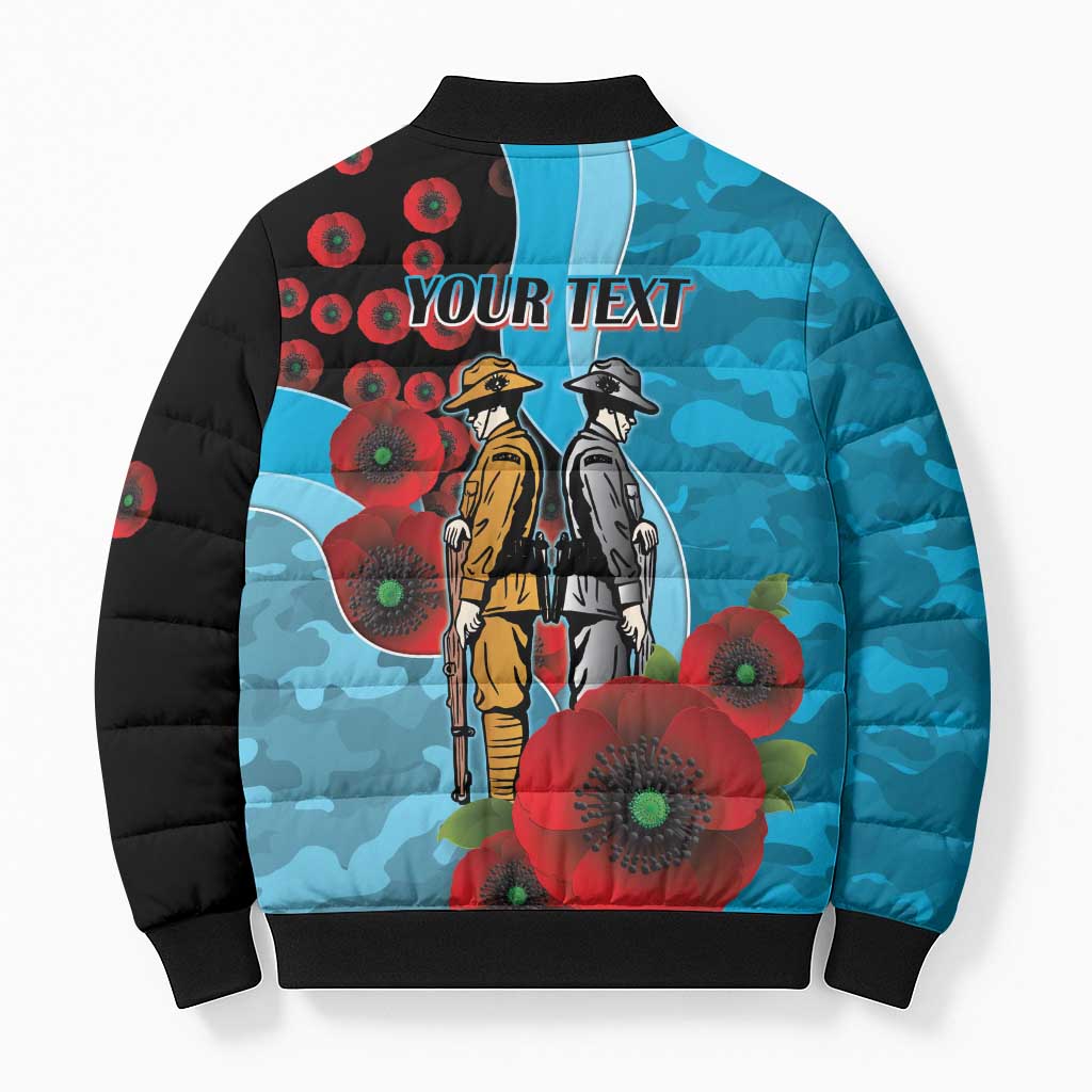 Cronulla-Sutherland Sharks ANZAC Personalised Bomber Puffer Jacket Lest We Forget Poppy Camo