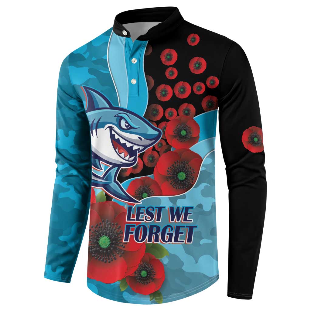 Cronulla-Sutherland Sharks ANZAC Personalised Button Sweatshirt Lest We Forget Poppy Camo
