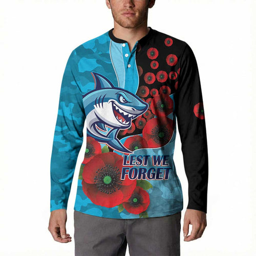 Cronulla-Sutherland Sharks ANZAC Personalised Button Sweatshirt Lest We Forget Poppy Camo