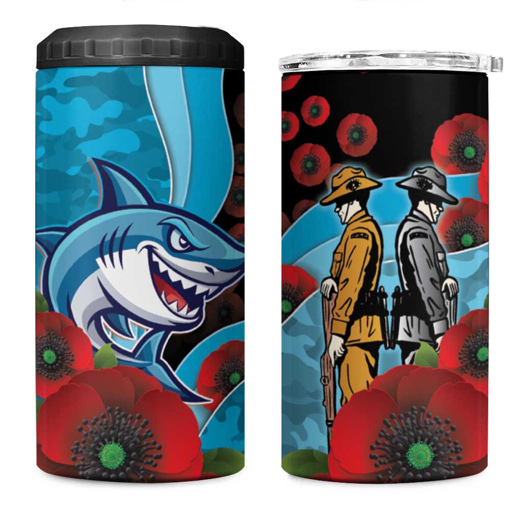 Cronulla-Sutherland Sharks ANZAC Personalised 4 in 1 Can Cooler Tumbler Lest We Forget Poppy Camo