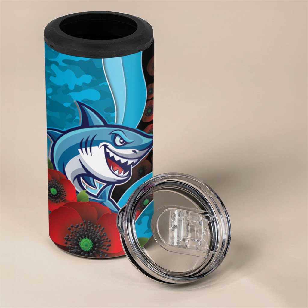 Cronulla-Sutherland Sharks ANZAC Personalised 4 in 1 Can Cooler Tumbler Lest We Forget Poppy Camo