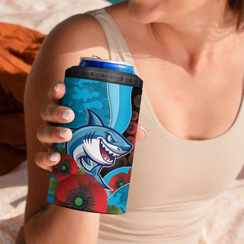Cronulla-Sutherland Sharks ANZAC Personalised 4 in 1 Can Cooler Tumbler Lest We Forget Poppy Camo
