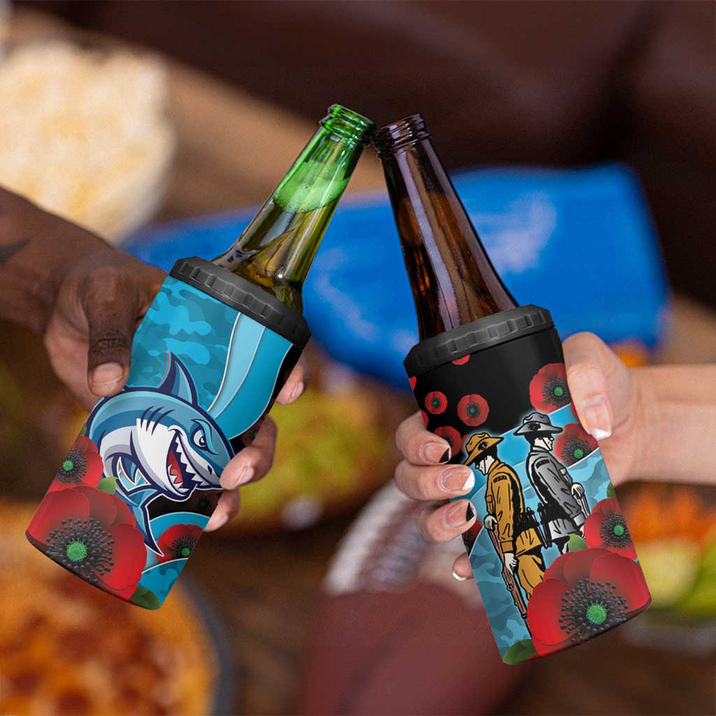 Cronulla-Sutherland Sharks ANZAC Personalised 4 in 1 Can Cooler Tumbler Lest We Forget Poppy Camo