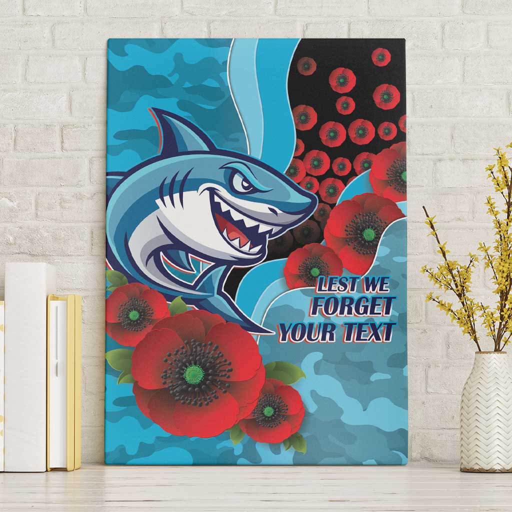 Cronulla-Sutherland Sharks ANZAC Personalised Canvas Wall Art Lest We Forget Poppy Camo