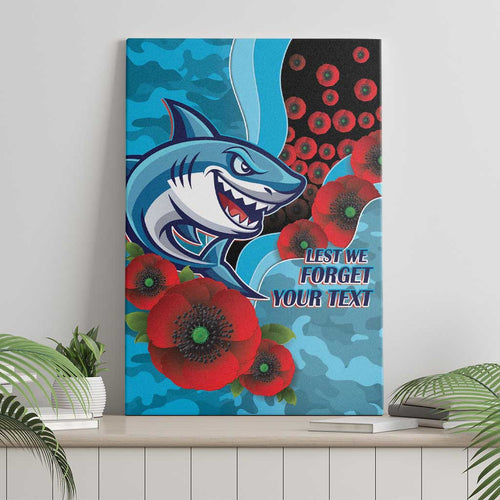 Cronulla-Sutherland Sharks ANZAC Personalised Canvas Wall Art Lest We Forget Poppy Camo