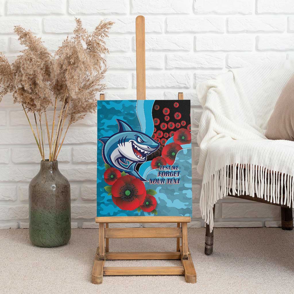 Cronulla-Sutherland Sharks ANZAC Personalised Canvas Wall Art Lest We Forget Poppy Camo