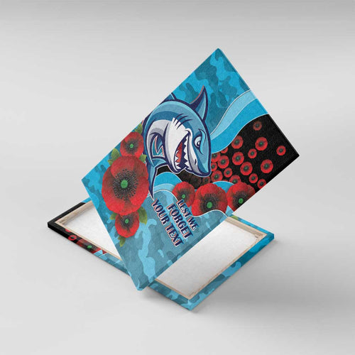Cronulla-Sutherland Sharks ANZAC Personalised Canvas Wall Art Lest We Forget Poppy Camo