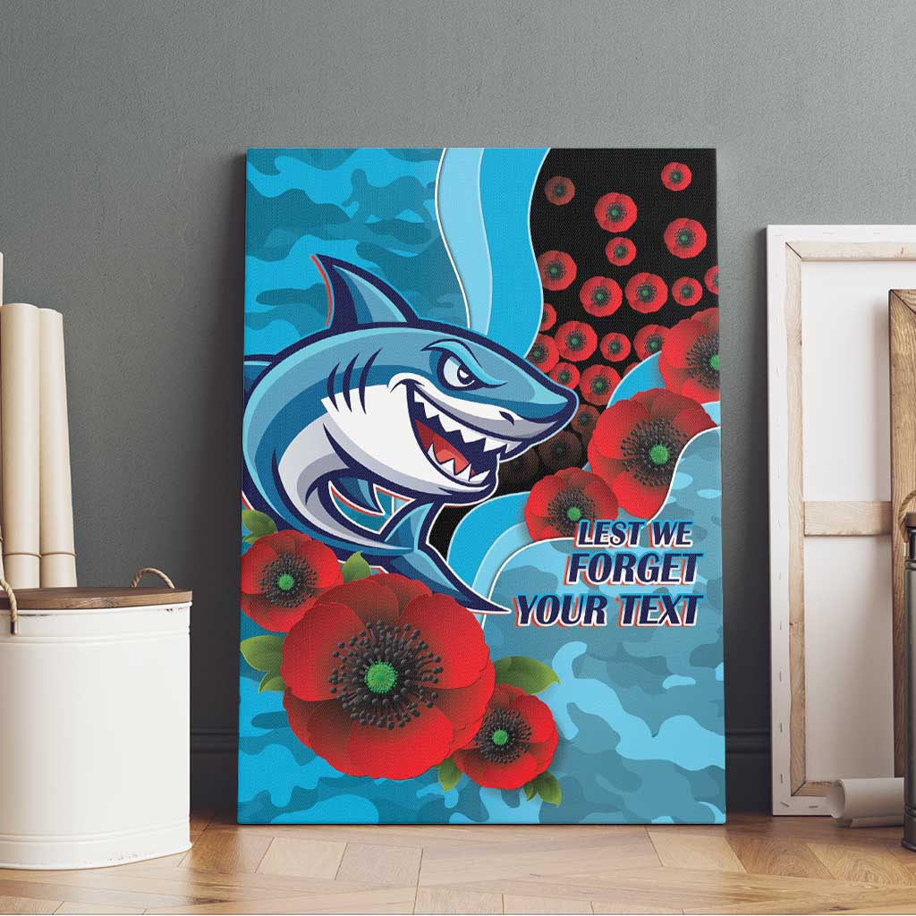 Cronulla-Sutherland Sharks ANZAC Personalised Canvas Wall Art Lest We Forget Poppy Camo