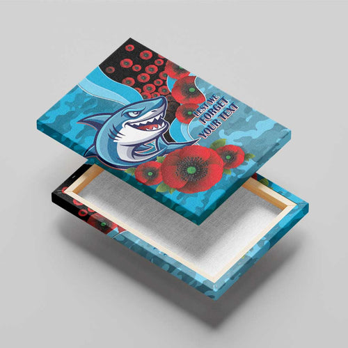 Cronulla-Sutherland Sharks ANZAC Personalised Canvas Wall Art Lest We Forget Poppy Camo