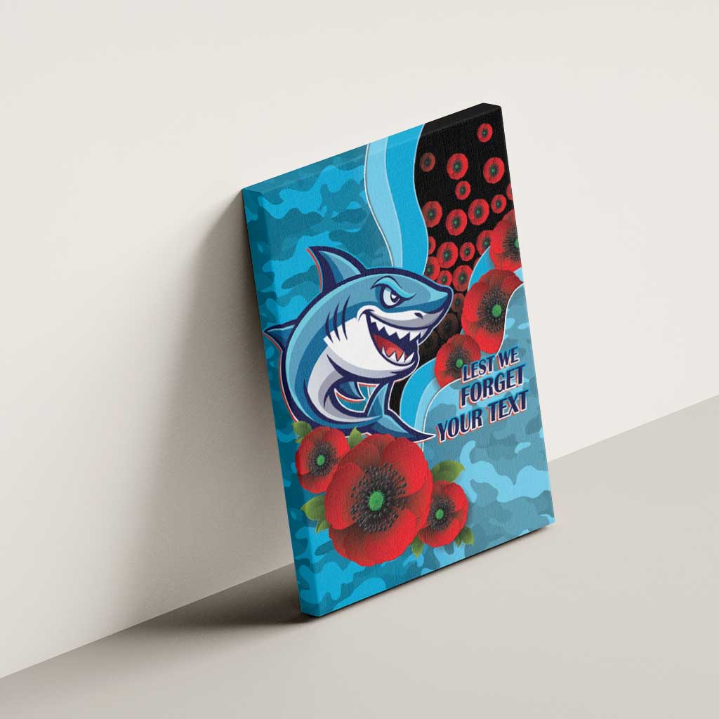 Cronulla-Sutherland Sharks ANZAC Personalised Canvas Wall Art Lest We Forget Poppy Camo