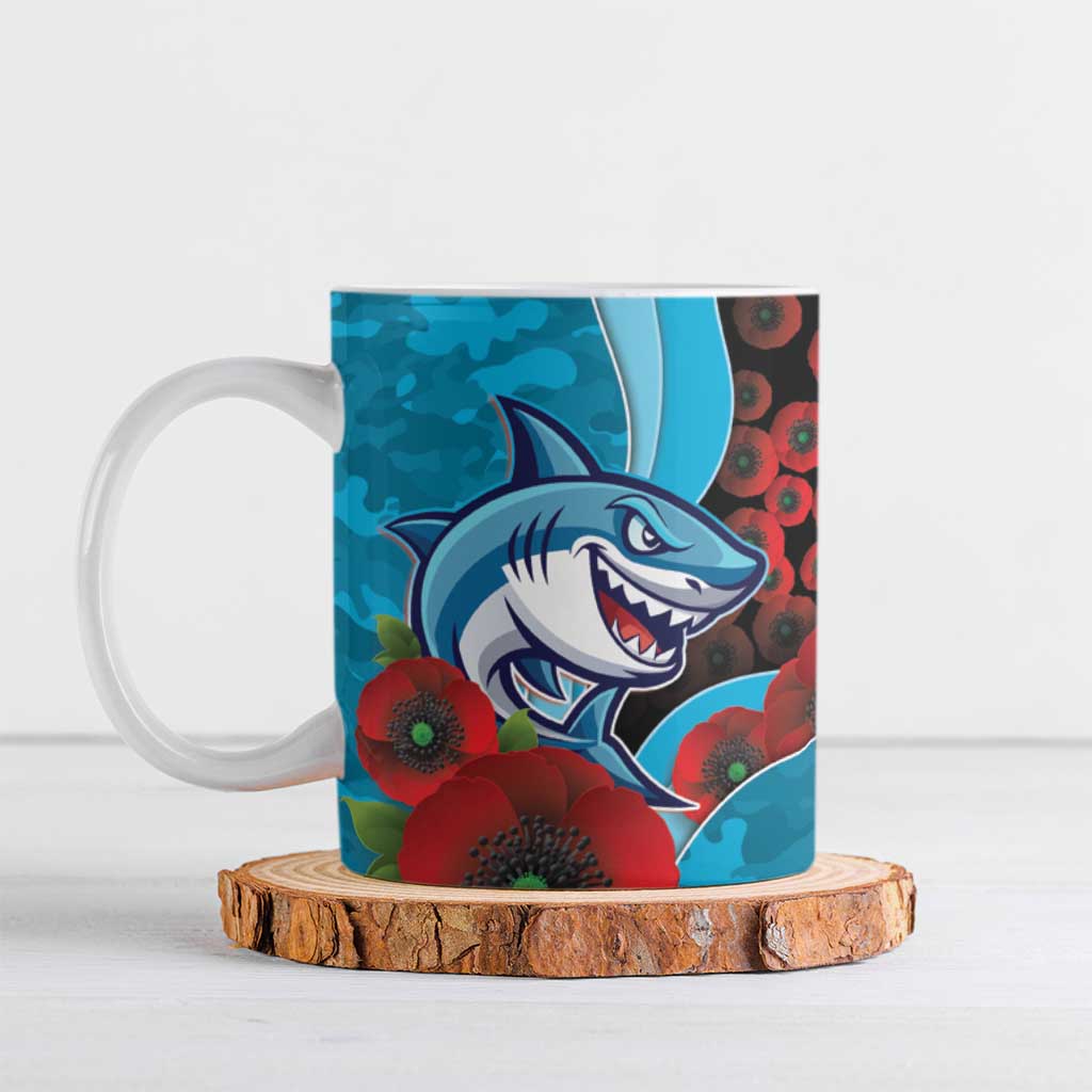 Cronulla-Sutherland Sharks ANZAC Personalised Ceramic Mug Lest We Forget Poppy Camo