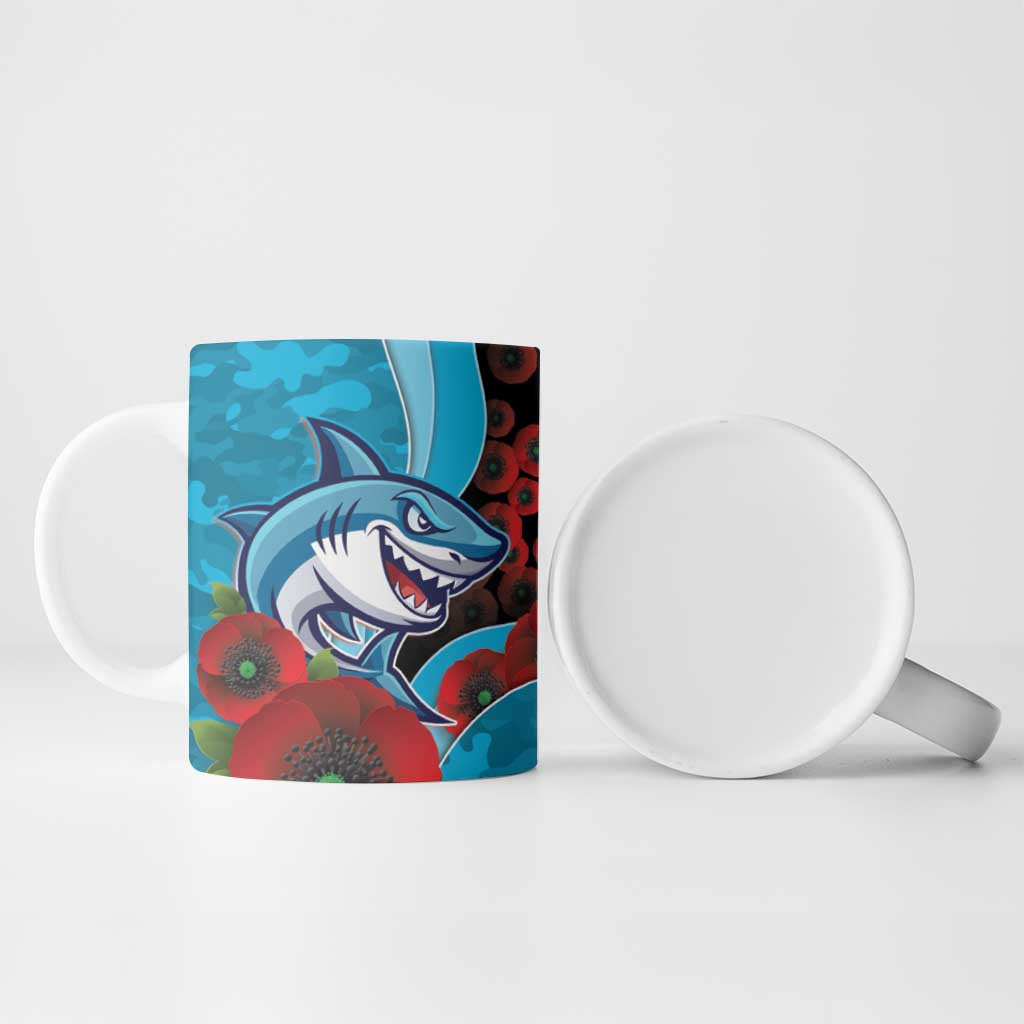 Cronulla-Sutherland Sharks ANZAC Personalised Ceramic Mug Lest We Forget Poppy Camo